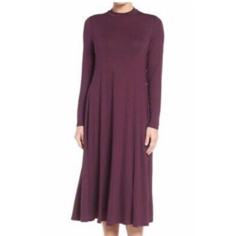 Eileen Fisher mock neck midi plum dress, NWOT